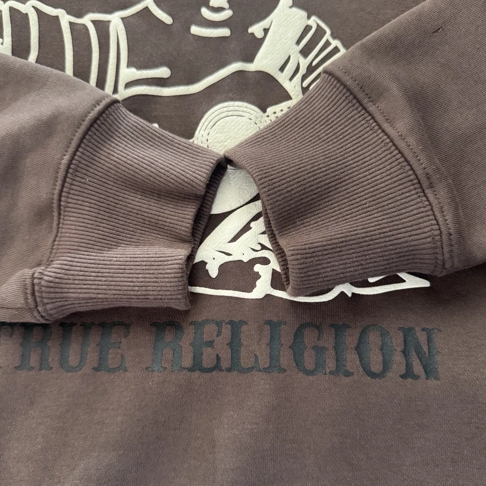 True Religion Buddha Embossed Graphic Brown Unisex Sm Crewneck Sweatshirt 42
